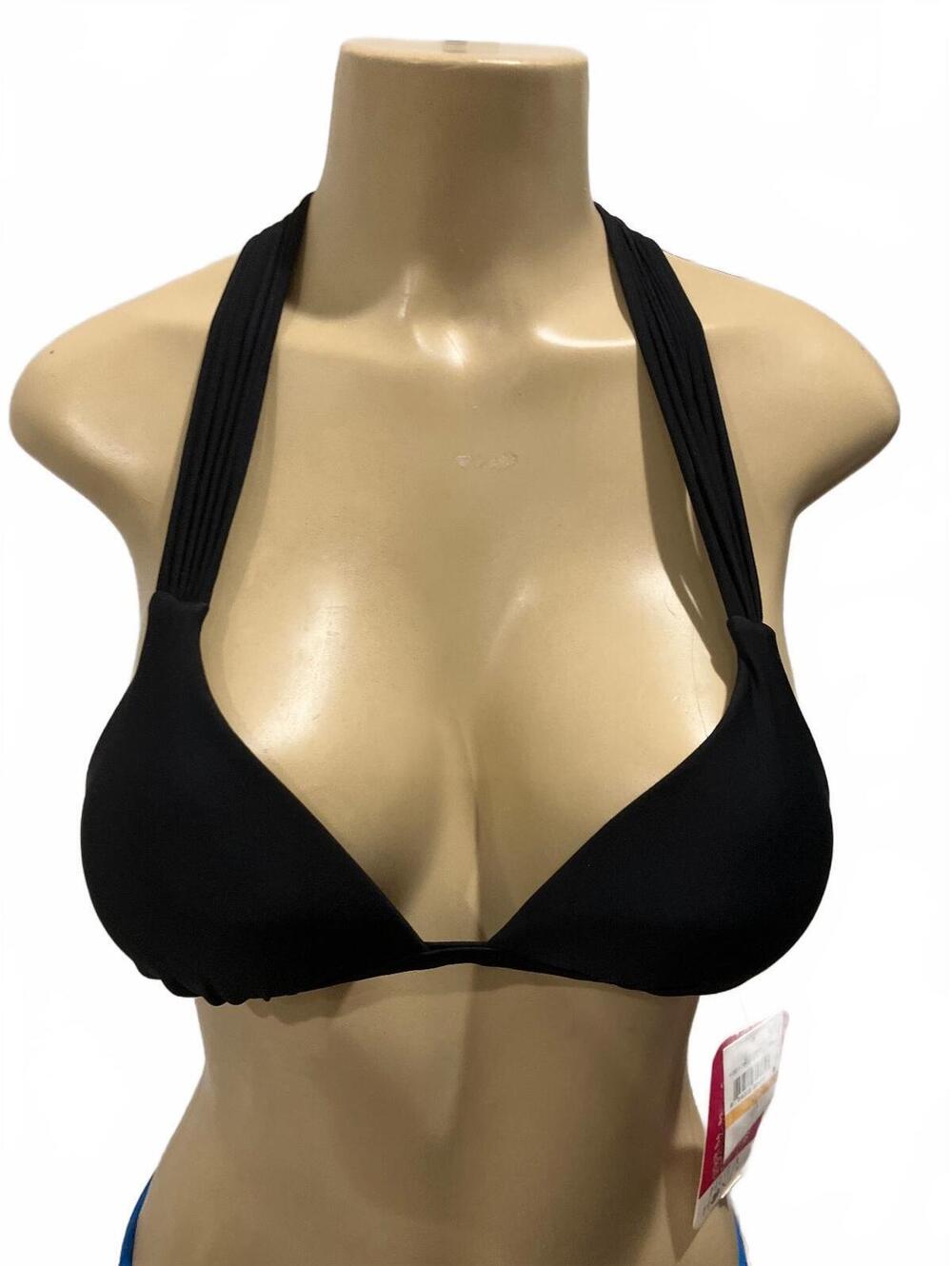 NWT Hula Honey Black Halter Bikini Top with Strappy Back Detail Size Small